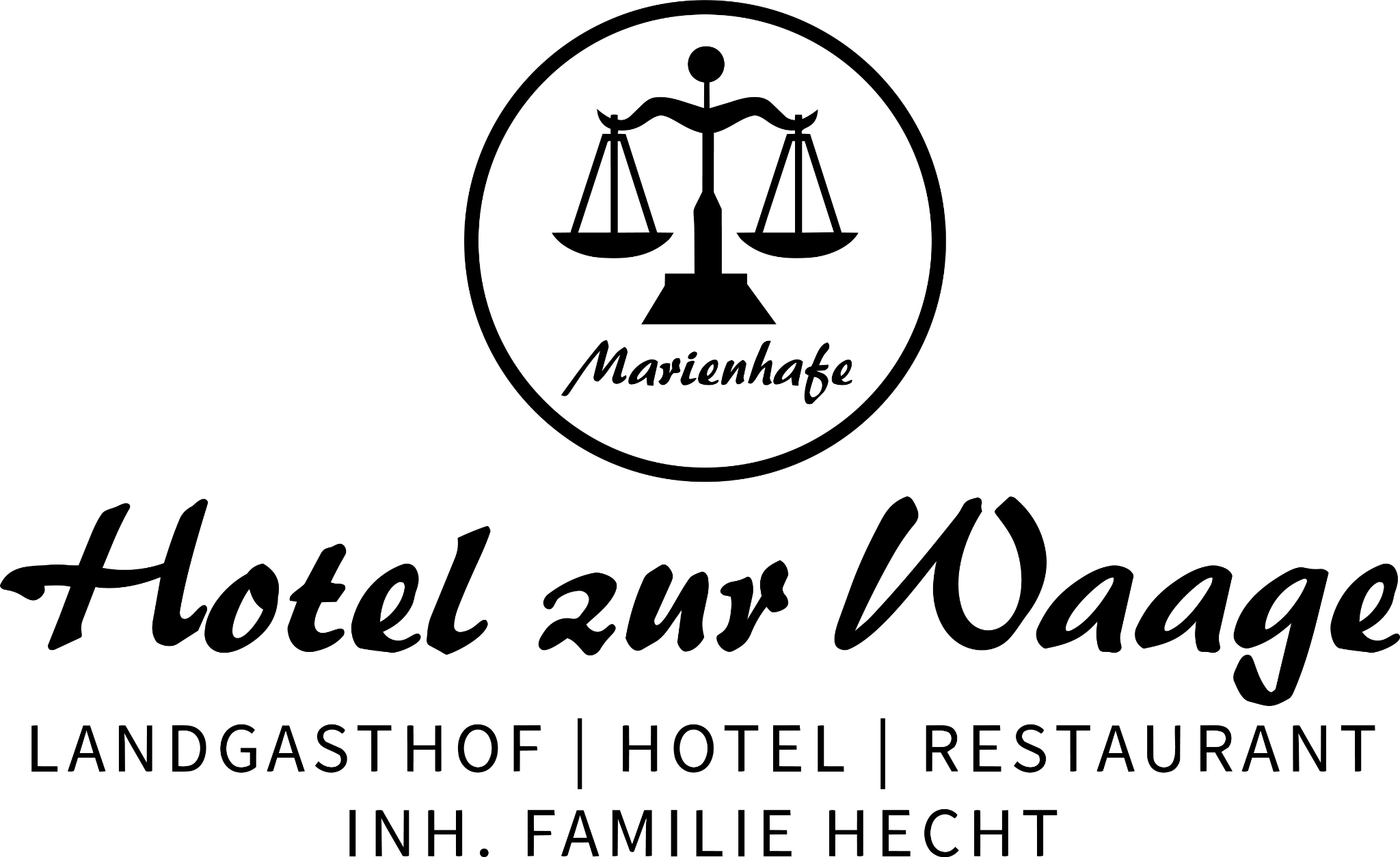 Footer mit Hotel Hecht Logo und Kontaktinformationen.