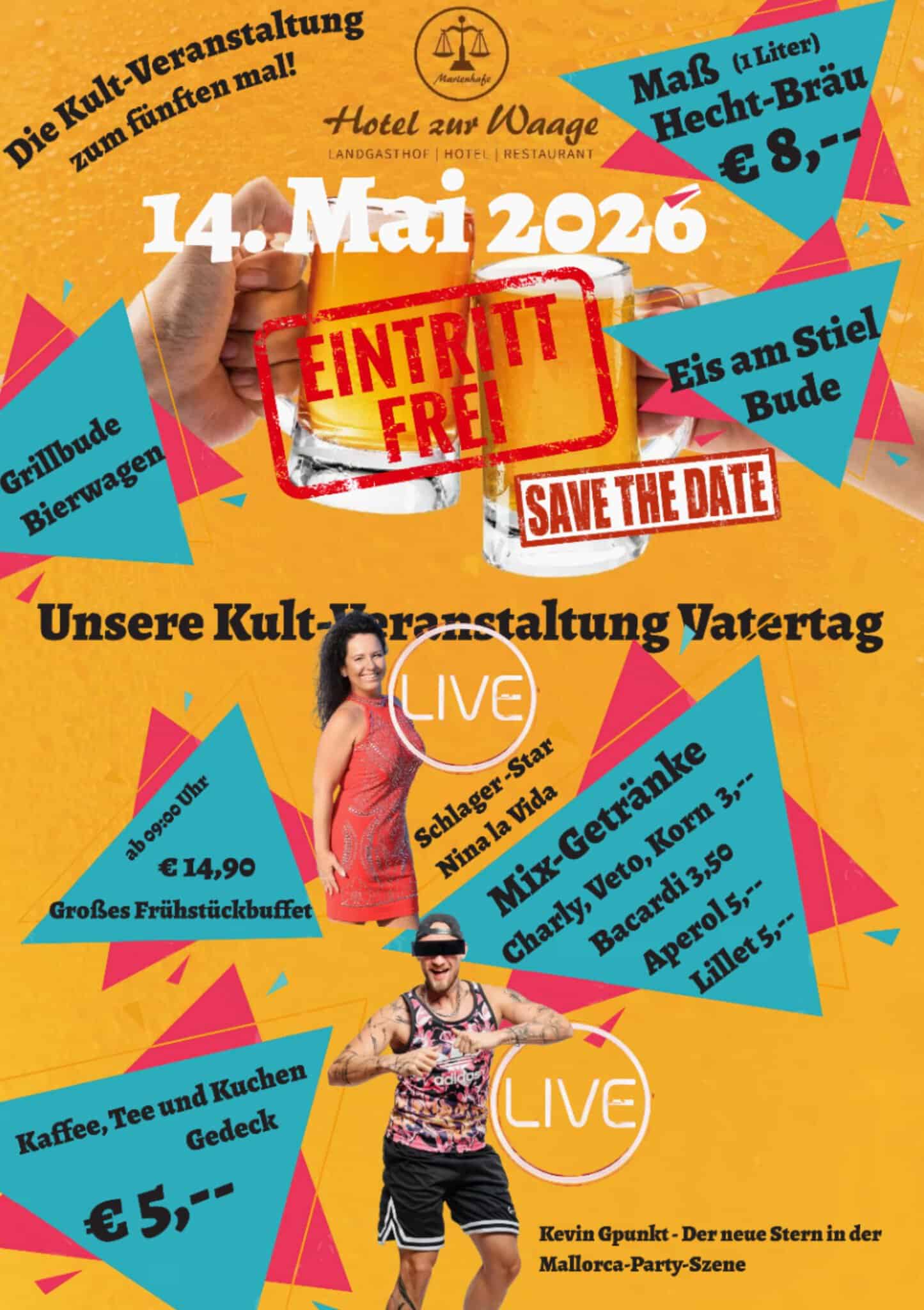 Feier zum Vatertag im Hotel Hecht mit Live-Musik und Spezialitäten.