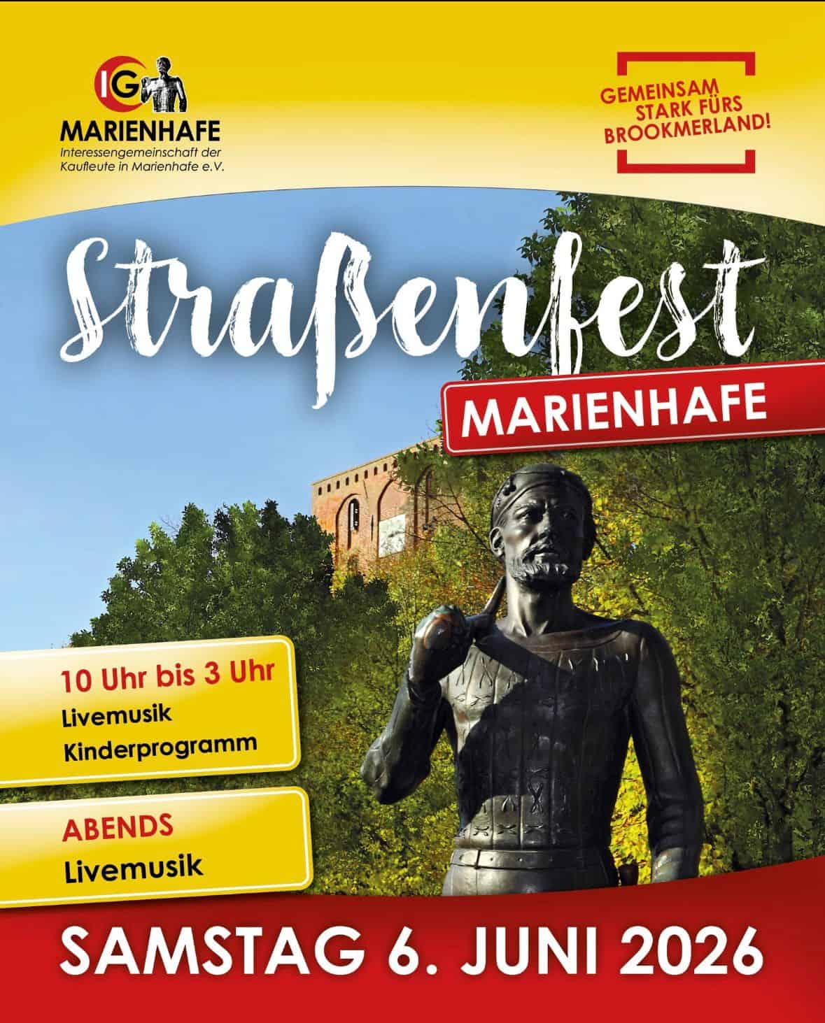 Straßenfest in Marienhafe mit Live-Musik und Kinderprogramm.
